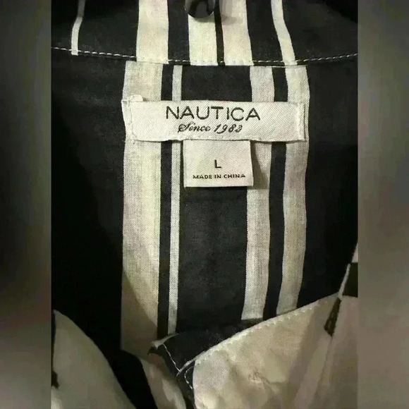 Nautica Women Black And White Long Sleeve Button-Down Shirt Large - Picture 3 of 8